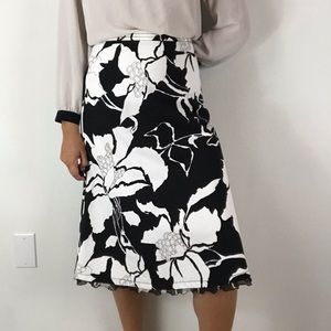 MAX MARA Black White Floral Midi Skirt Sz 8
